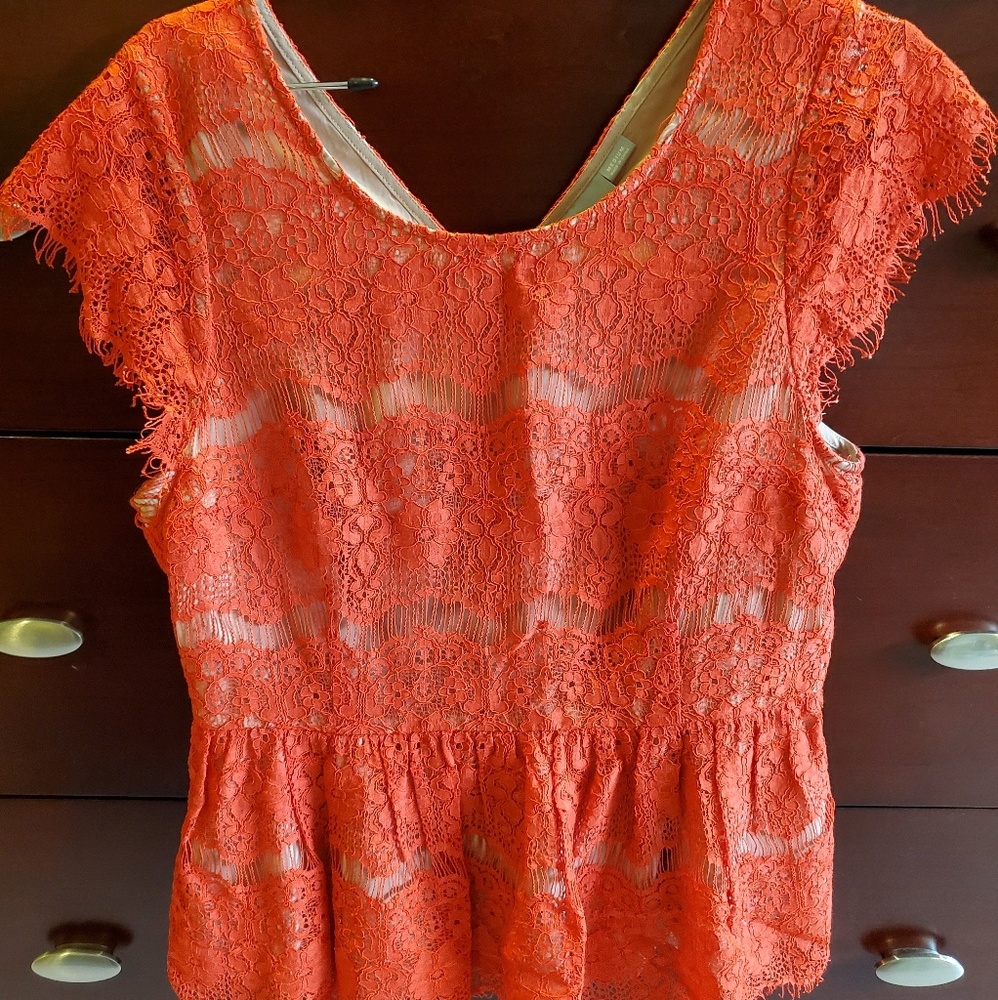 Red Lace Peplum Top From Maeve